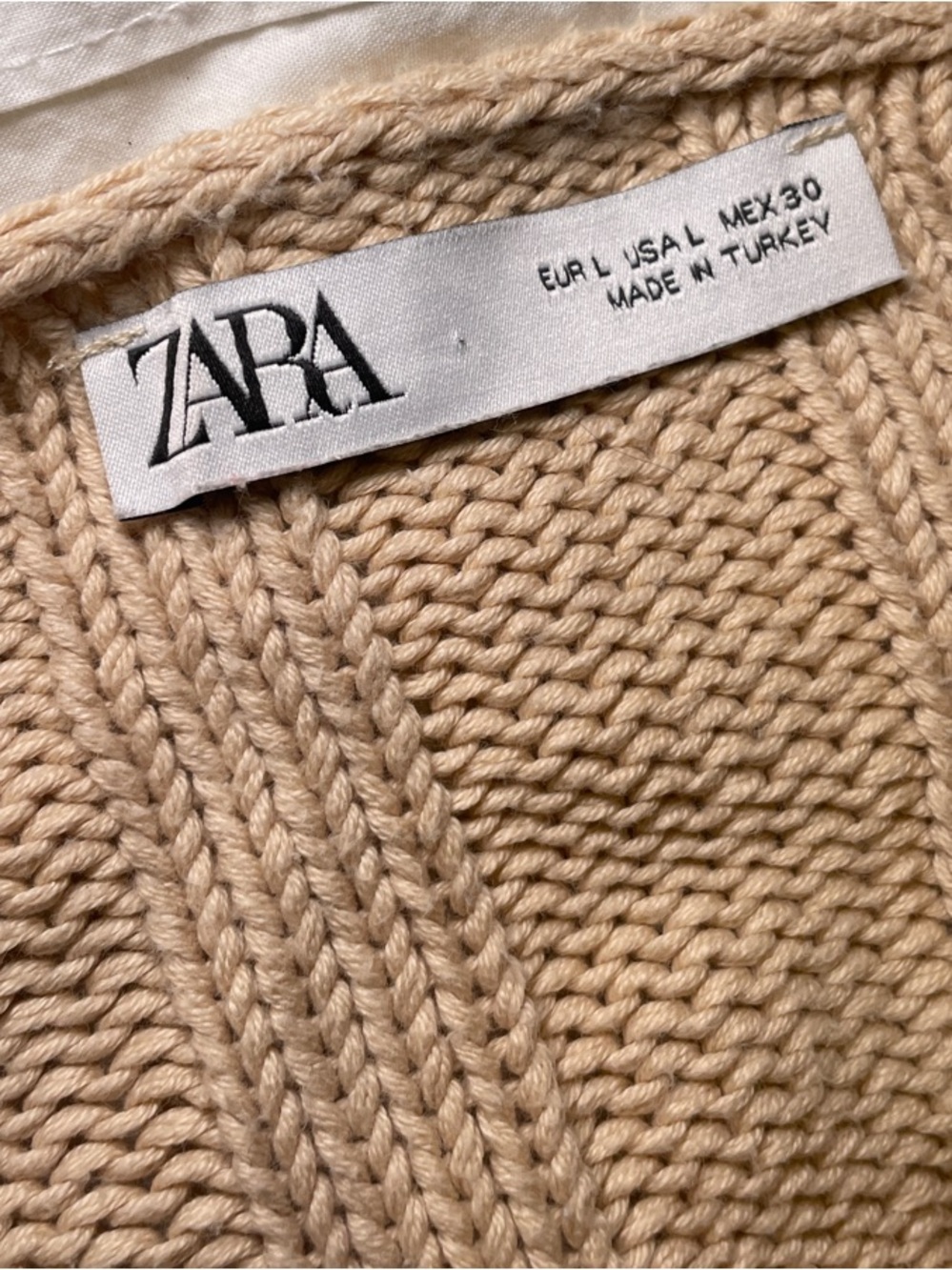 ZARA Taupe Ribbed Crew Neck Knit Sweater Large - Picture 2 of 7